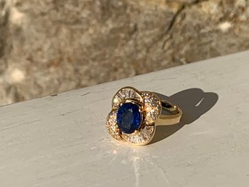 Saphir-Brillant-Ring Flower in Gelbgold
